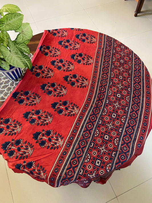 Ajrakh Modal Silk Handblock printed saree