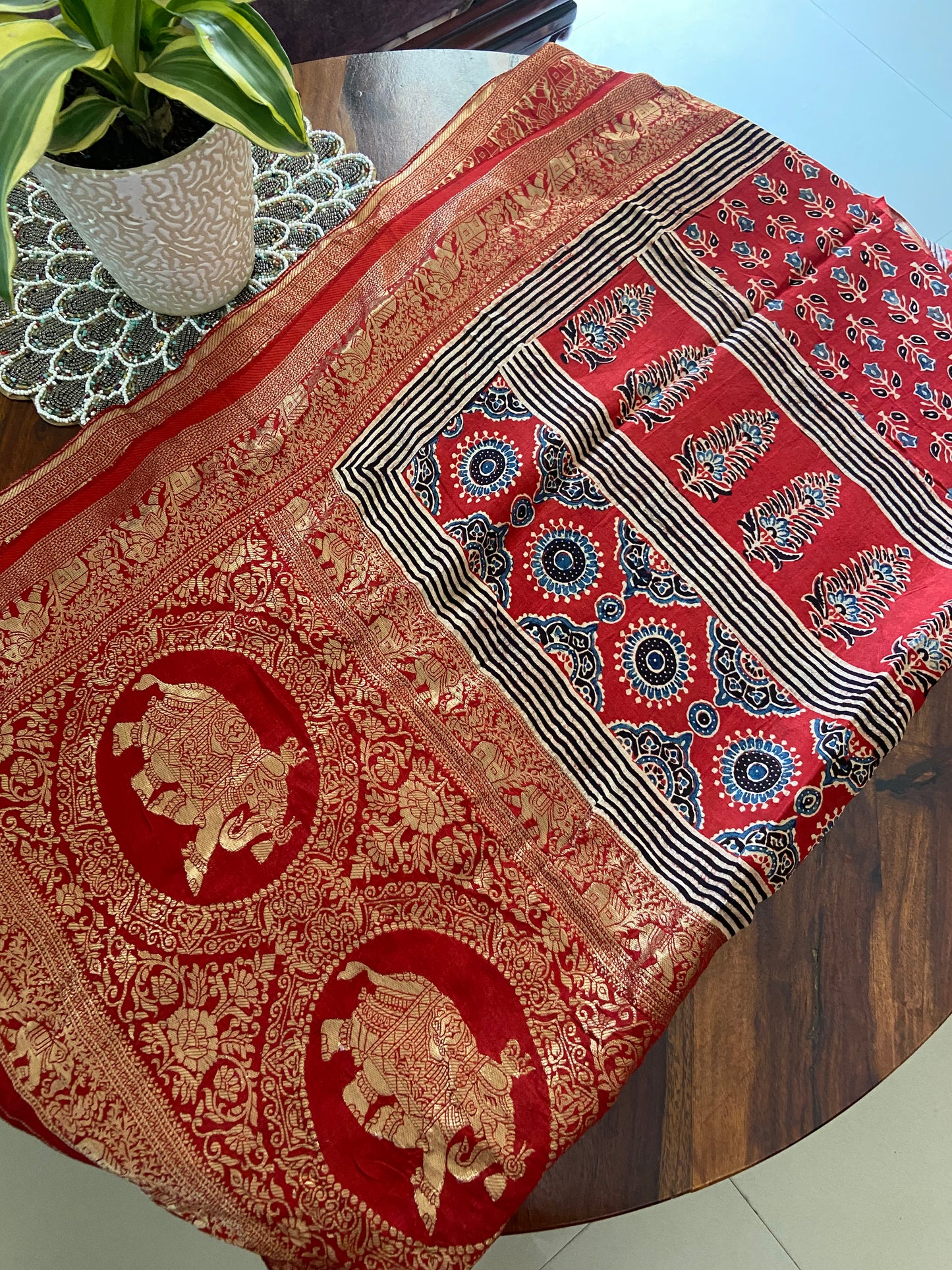 Ajrakh Dola silk saree