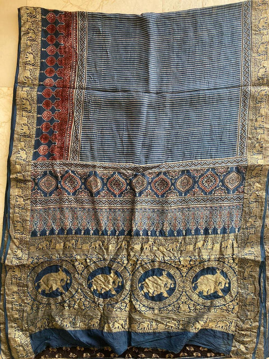 Ajrakh Dola silk saree