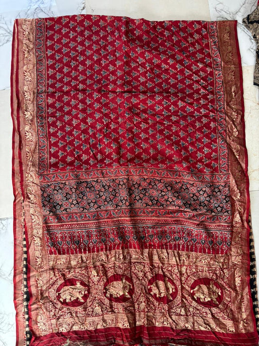 Ajrakh Dola silk saree