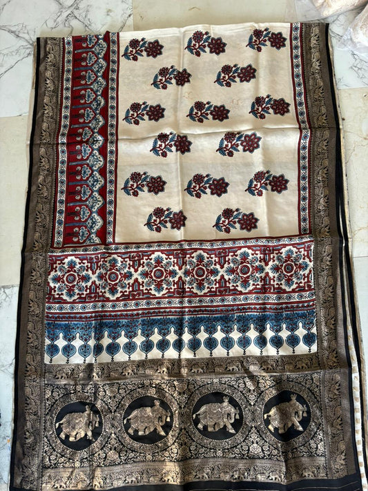 Ajrakh Dola silk saree