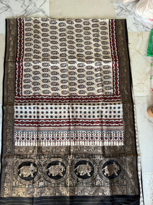 Ajrakh Dola silk saree