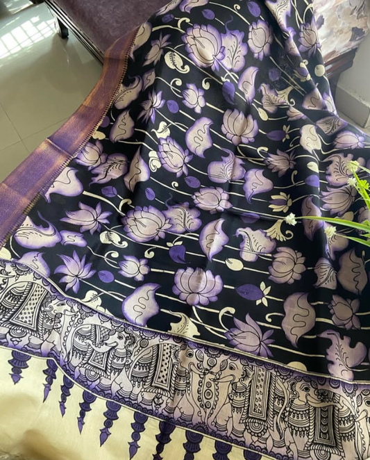 Pen Kalamkari Duppatta on Bangalore Silk with Nizam border