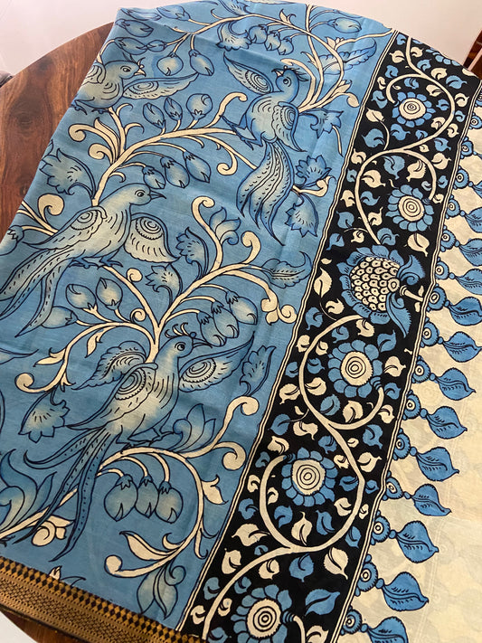 Pen Kalamkari Duppatta on Bangalore Silk with Nizam border