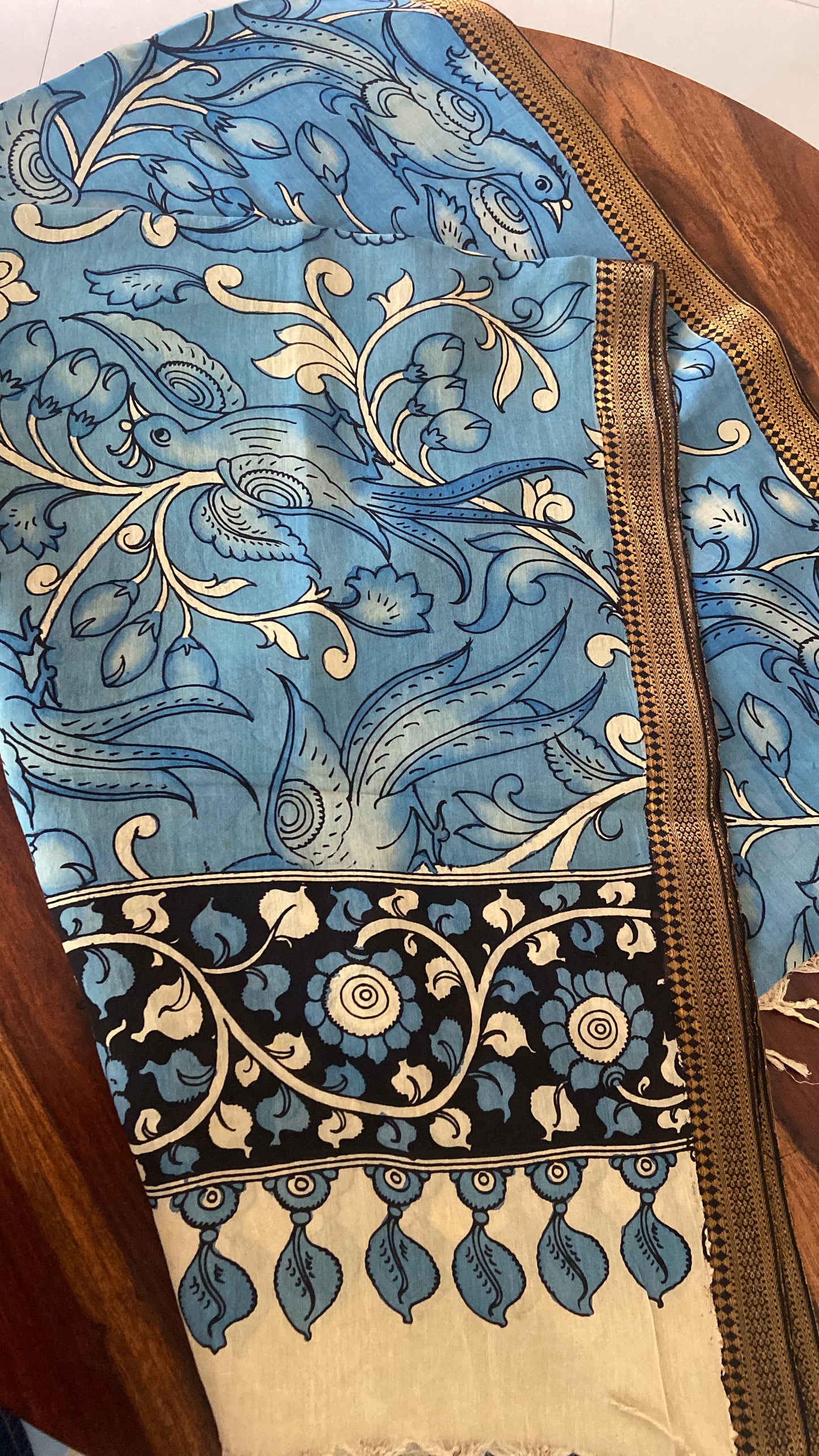 Pen Kalamkari Duppatta on Bangalore Silk with Nizam border