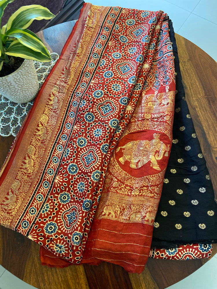 Ajrakh Dola Silk Saree