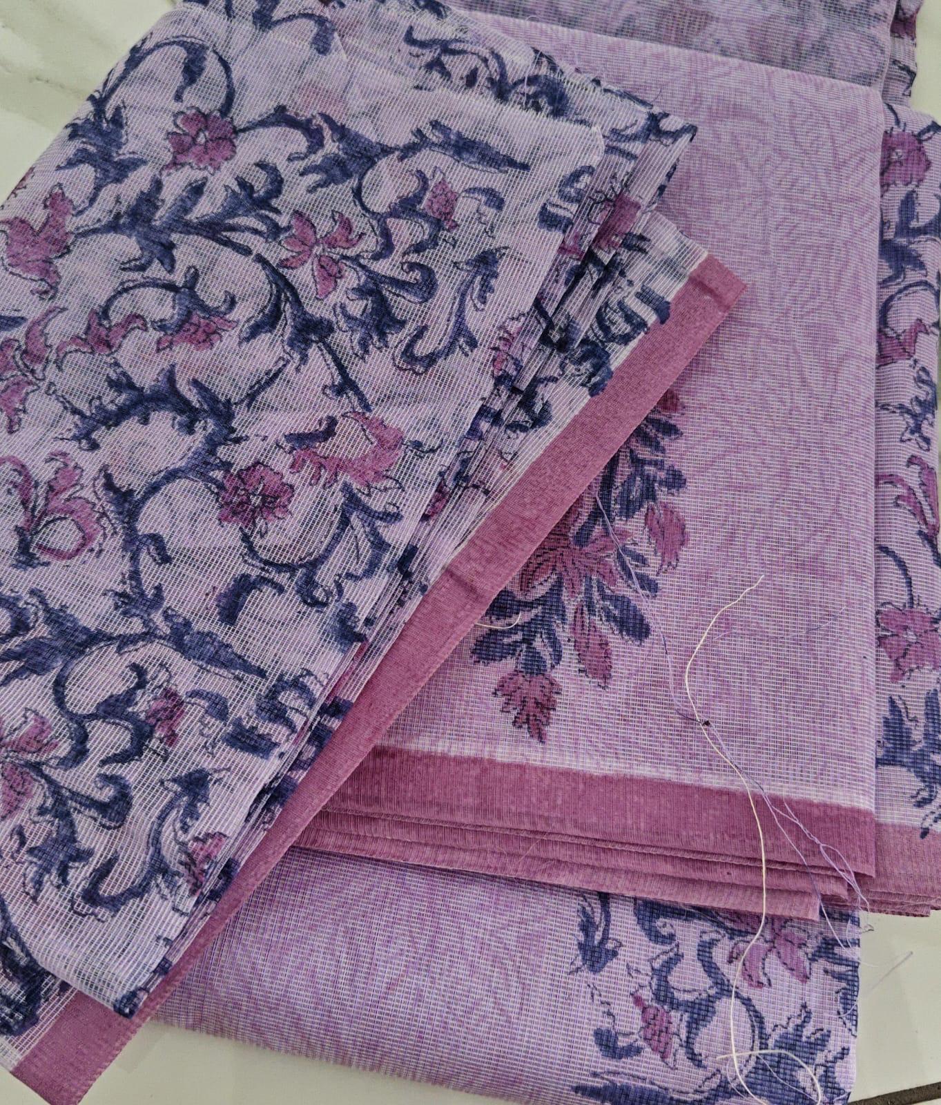 Kota tissue handblock printed saree
