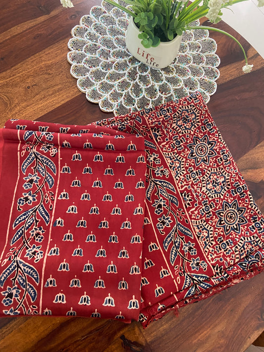 Ajrakh Handblock printed modal silk suit top and dupatta set (Made to Order)