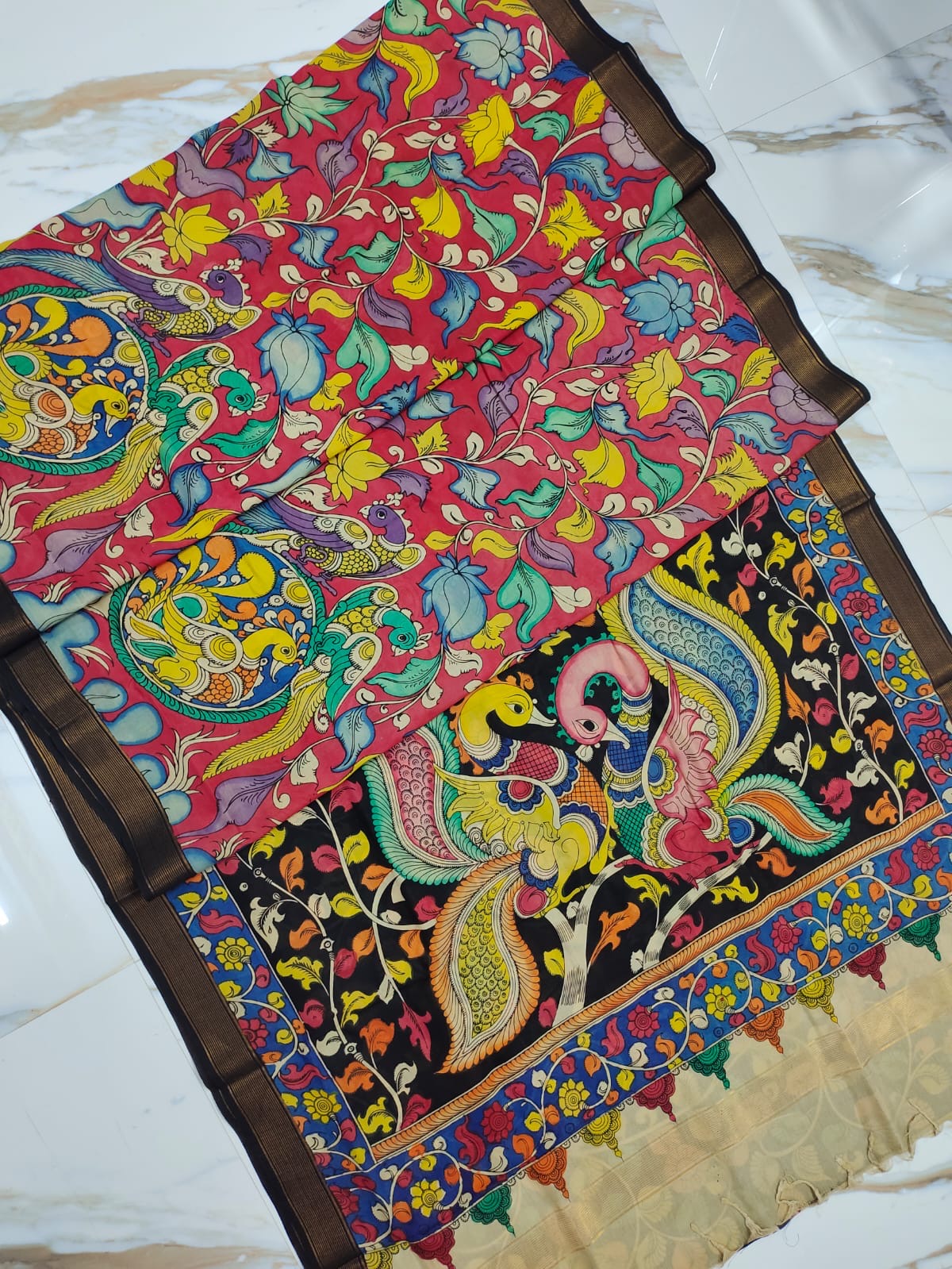 Pen Kalamkari on Banglore silk saree.