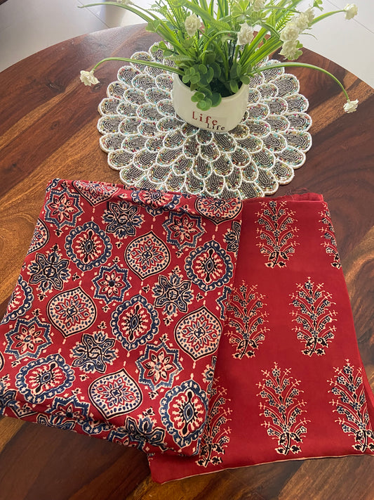 Ajrakh Handblock printed modal silk suit( Top and Dupatta)
