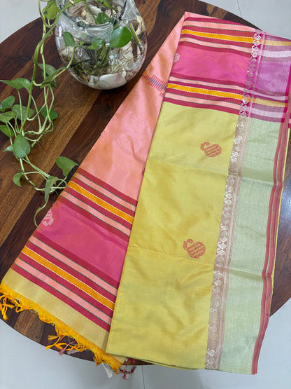 Bishnupuri pure silk saree- comes with contrast blouse