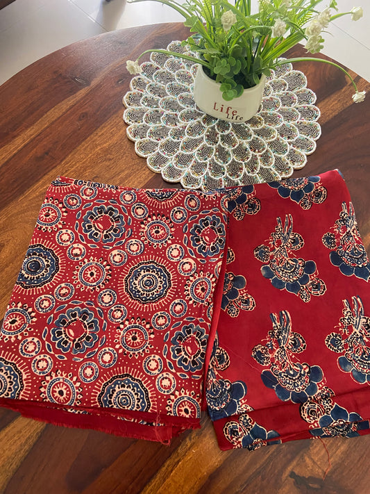 Ajrakh Handblock printed modal silk suit top and dupatta set.