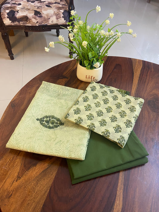 Handblock printed net Kota suit set with cotton bottom