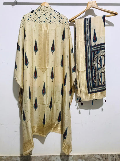 Ajrakh Dola Silk Top and Dupatta 2 piece set