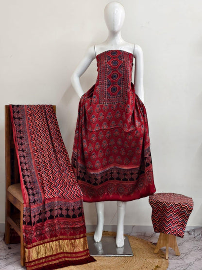 Ajrakh modal silk 3 piece suit set- natural dye