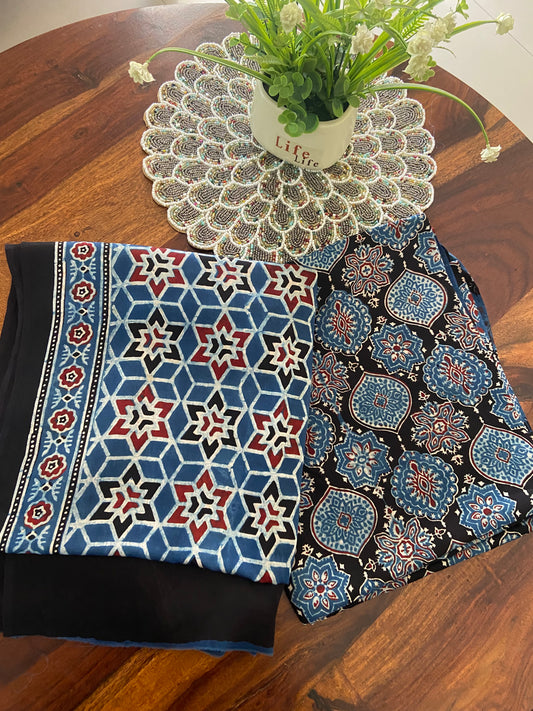 Ajrakh Handblock printed Modal silk suit set