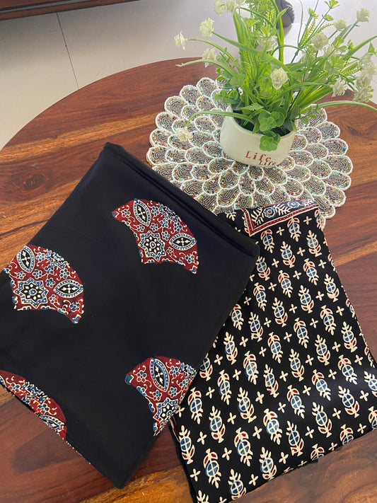 Ajrakh Handblock printed Modal silk suit set (Top and Dupatta)