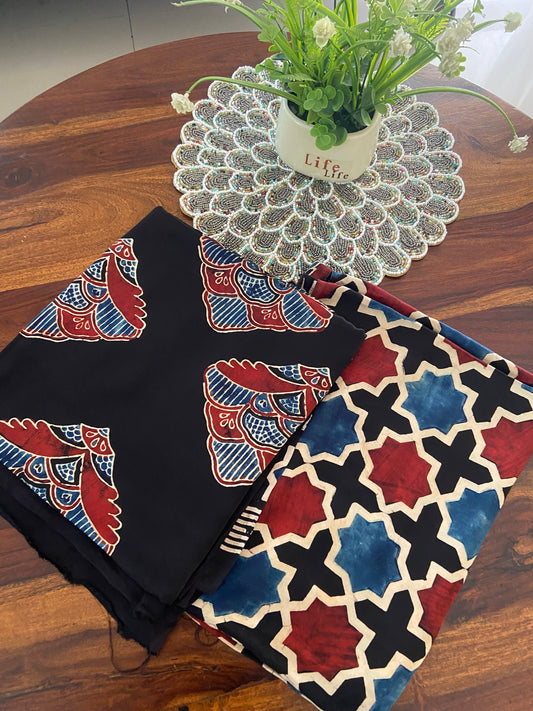Ajrakh Handblock printed modal silk suit (Top and Dupatta)