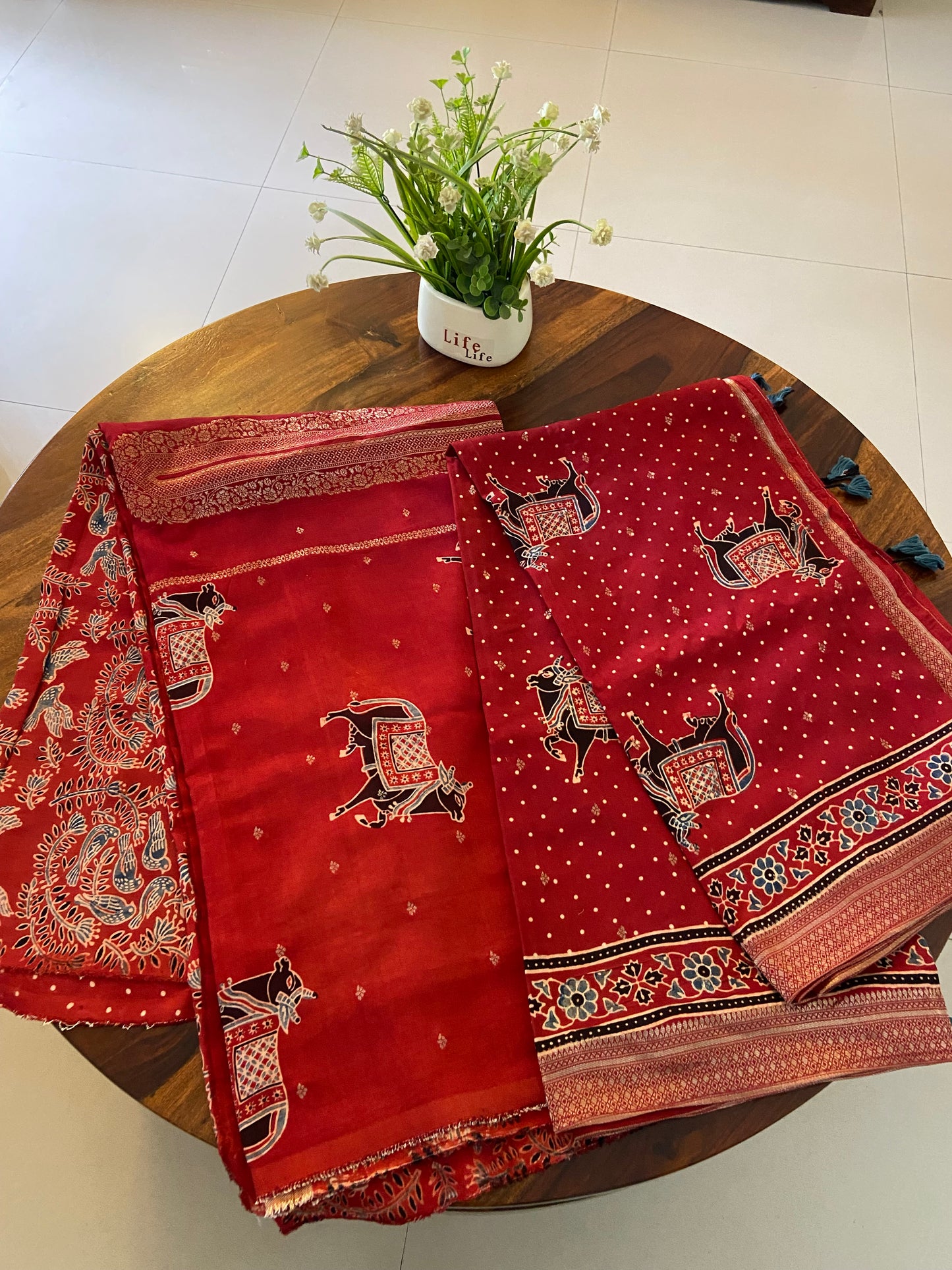 Ajrakh Dola Silk Top and Dupatta set