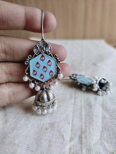 Meenakari hand painted pearl Jhumka