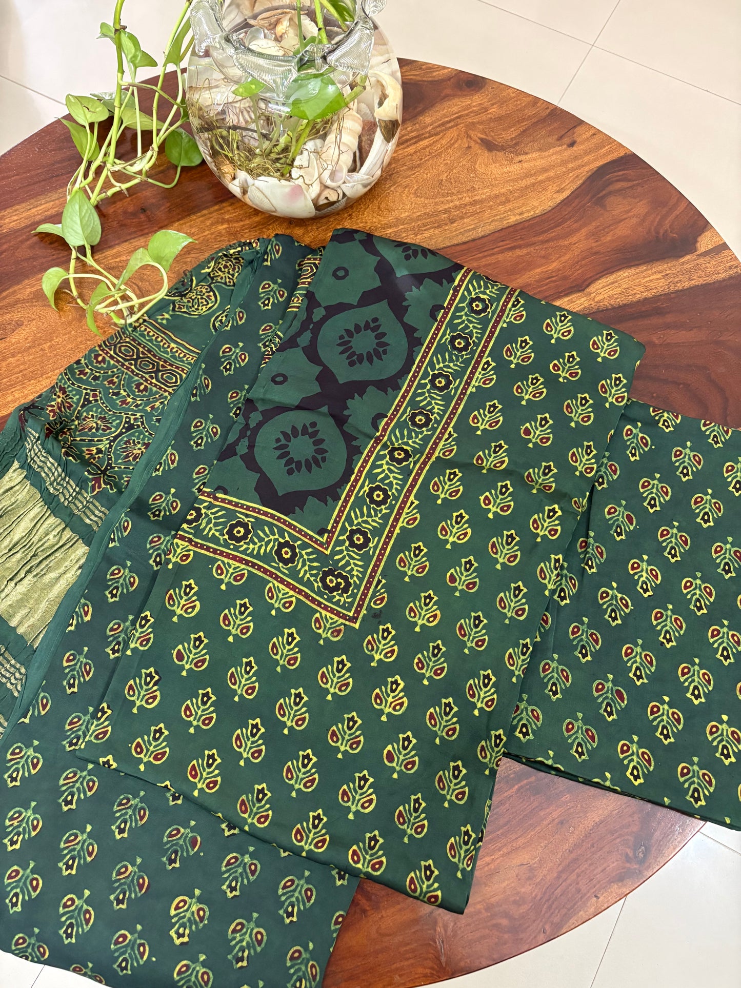 Ajrakh modal silk 3 piece suit set- natural dye