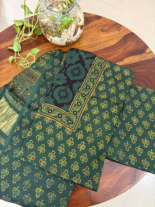 Ajrakh modal silk 3 piece suit set- natural dye