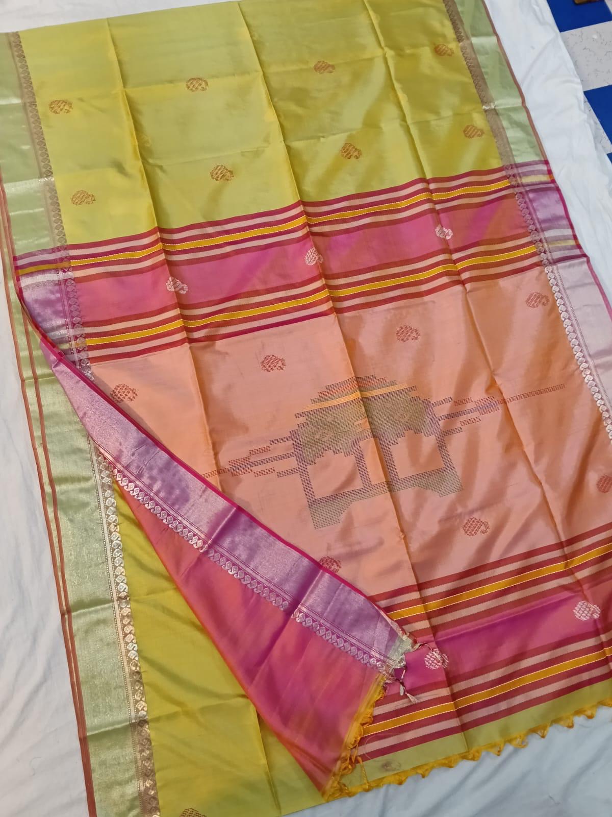 Bishnupuri pure silk saree- comes with contrast blouse