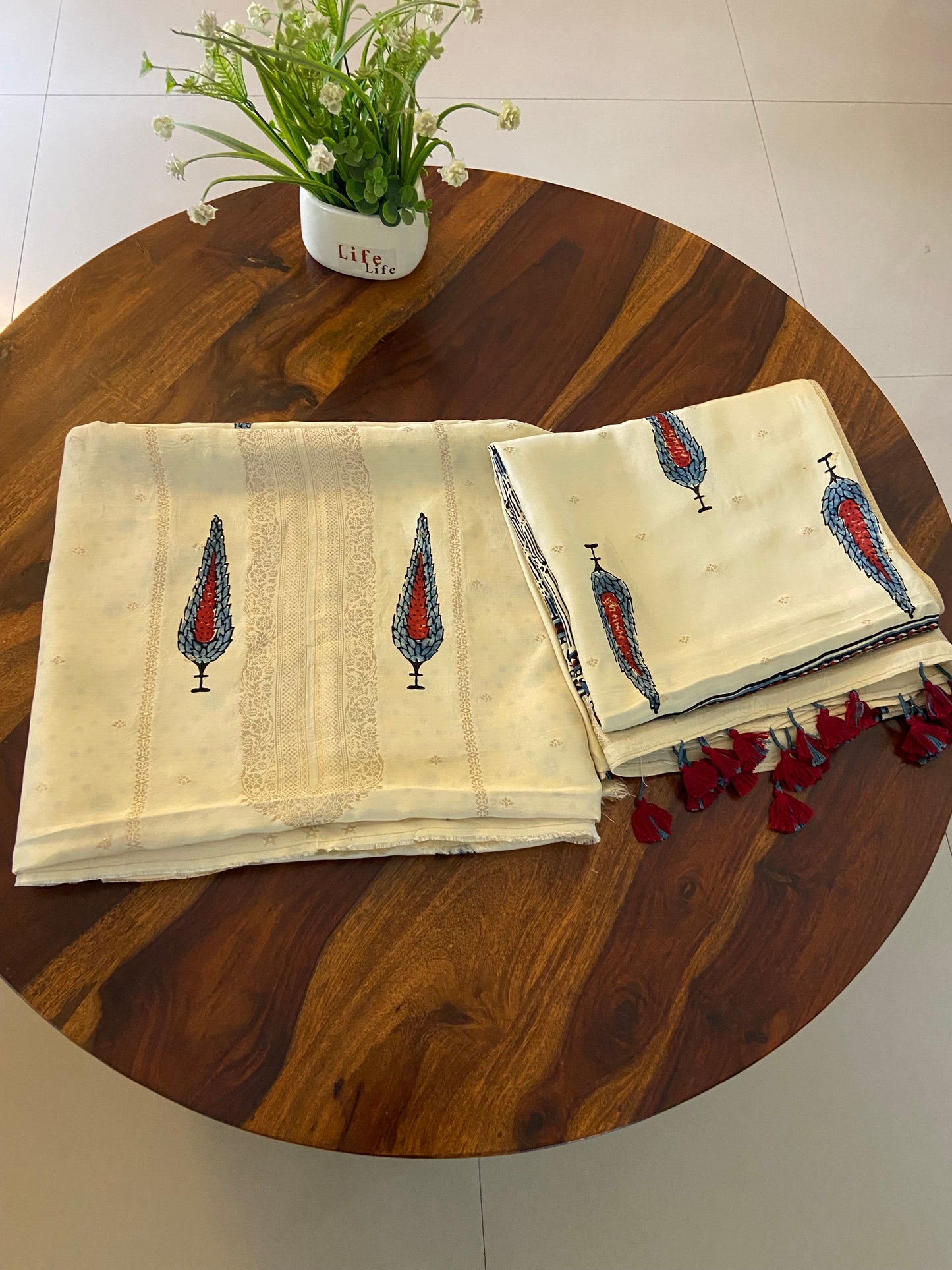 Ajrakh Dola Silk Top and Dupatta 2 piece set