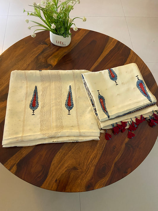 Ajrakh Dola Silk Top and Dupatta 2 piece set