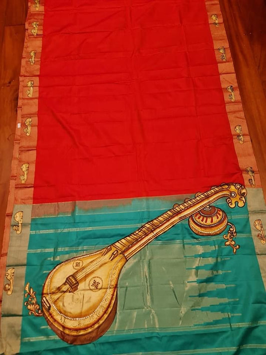 Kerala mural painting on Kanchipuram soft silk ( Made to Order)