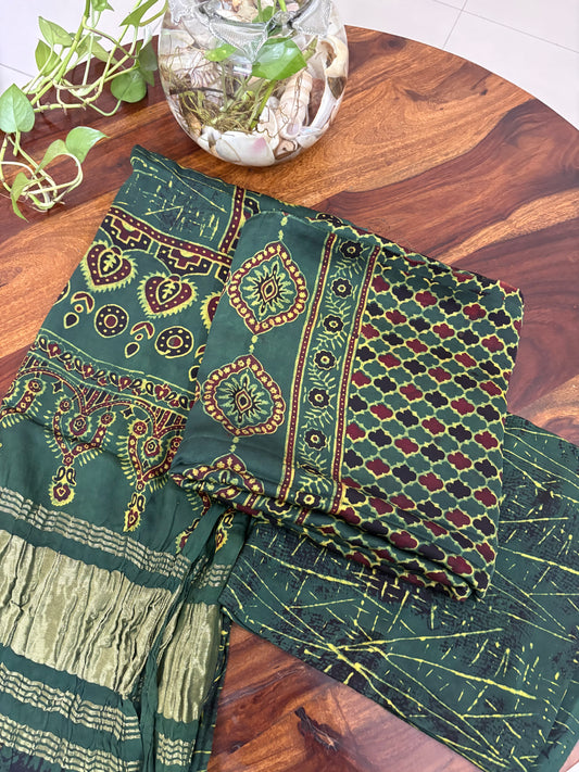 Ajrakh modal silk 3 piece suit set - natural dye