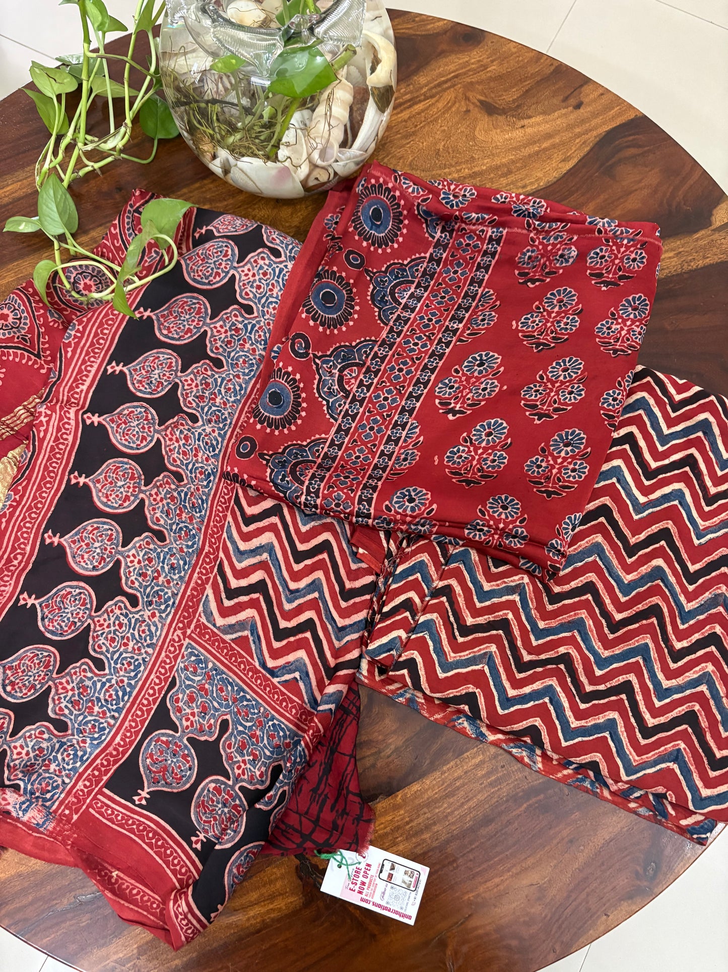 Ajrakh modal silk 3 piece suit set- natural dye