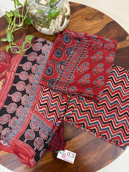 Ajrakh modal silk 3 piece suit set- natural dye