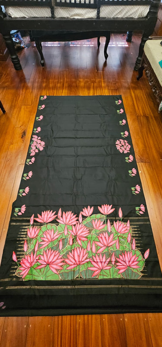 Kerala mural painting on Kanchipuram soft silk (Made to Order)