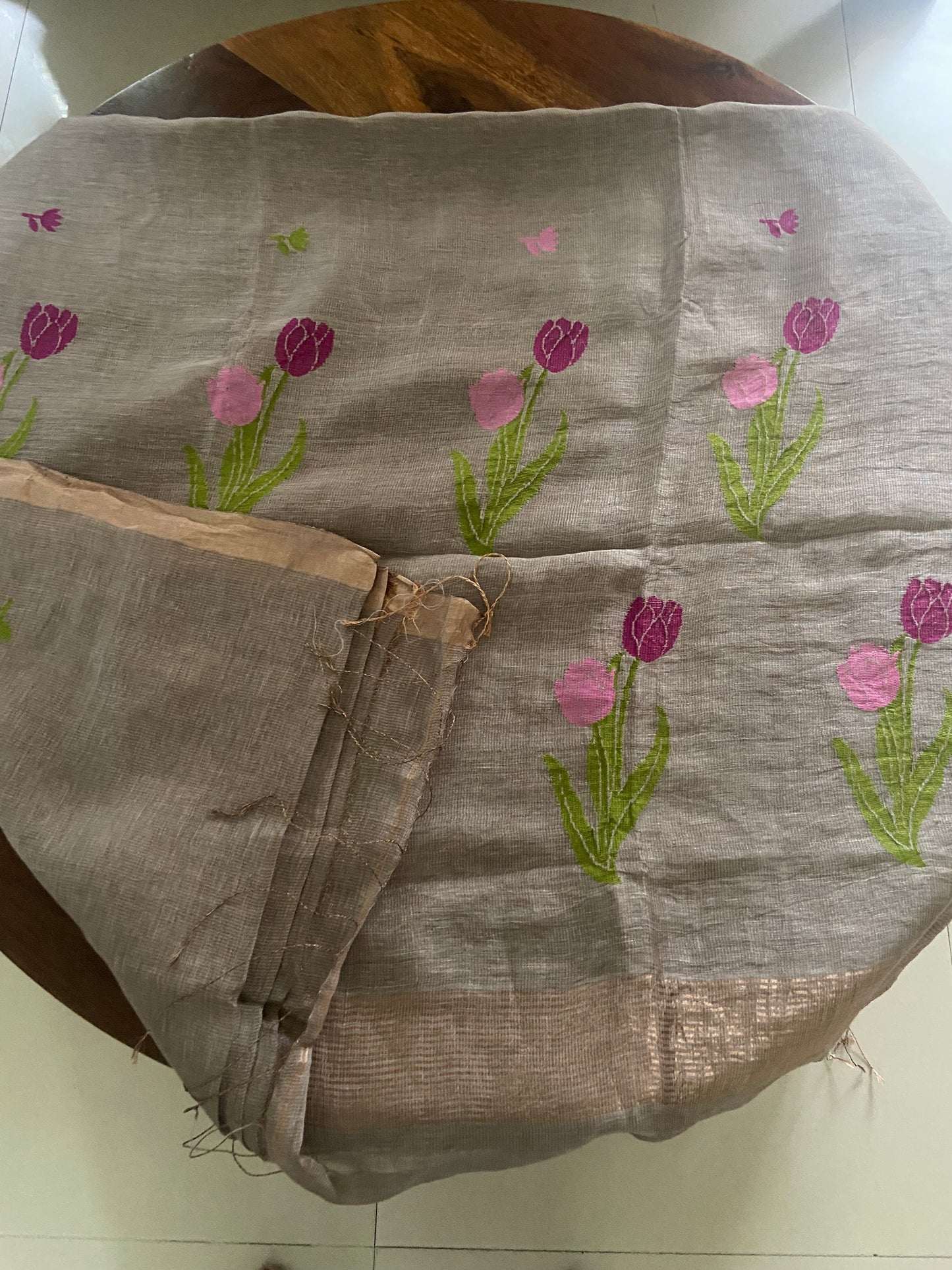 Pure Linen tissue handloom silk saree