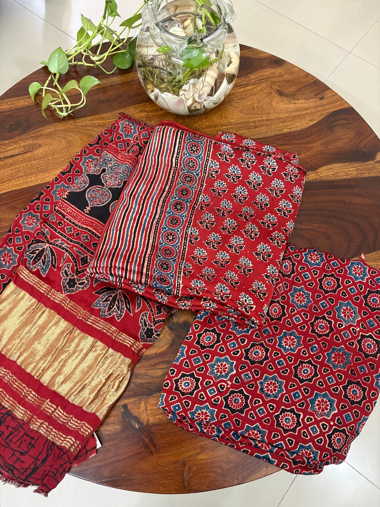 Ajrakh modal silk 3 piece suit set - natural dye