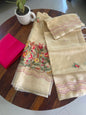 Hand embroidery on Kota tissue  silk suit on top and dupatta and cotton bottom