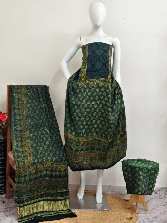 Ajrakh modal silk 3 piece suit set- natural dye