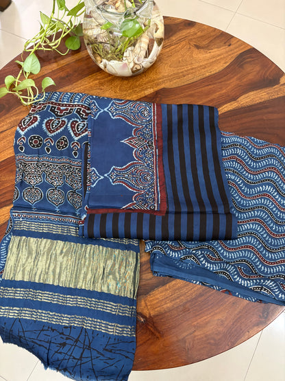 Ajrakh modal silk 3 piece suit set - natural dye
