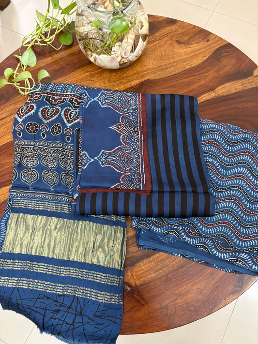 Ajrakh modal silk 3 piece suit set - natural dye