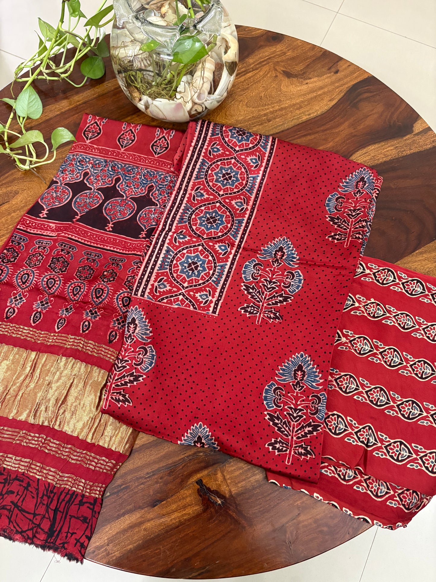 Ajrakh modal silk 3 piece suit set- natural dye