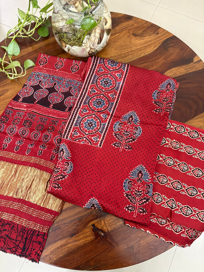 Ajrakh modal silk 3 piece suit set- natural dye