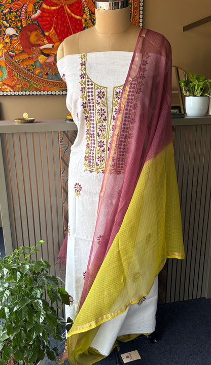 White Chikankari suit with double shade dupatta
