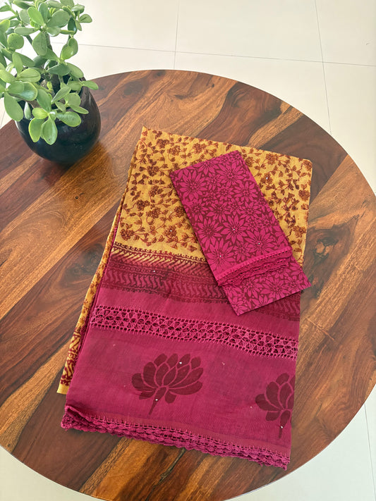 Kota crochet Handblock printed saree