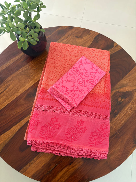 Kota crochet Handblock printed saree