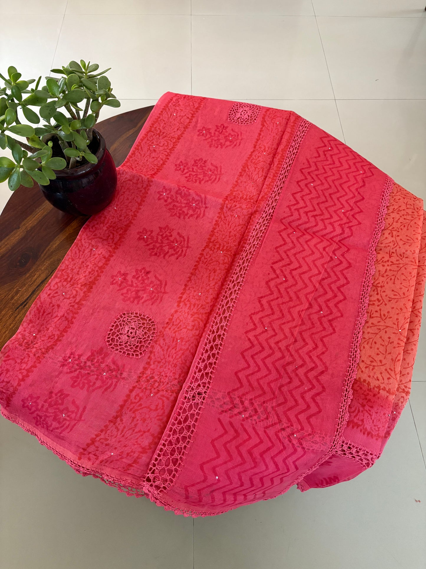 Kota crochet Handblock printed saree