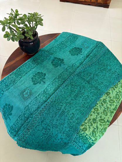 Kota crochet Handblock printed saree