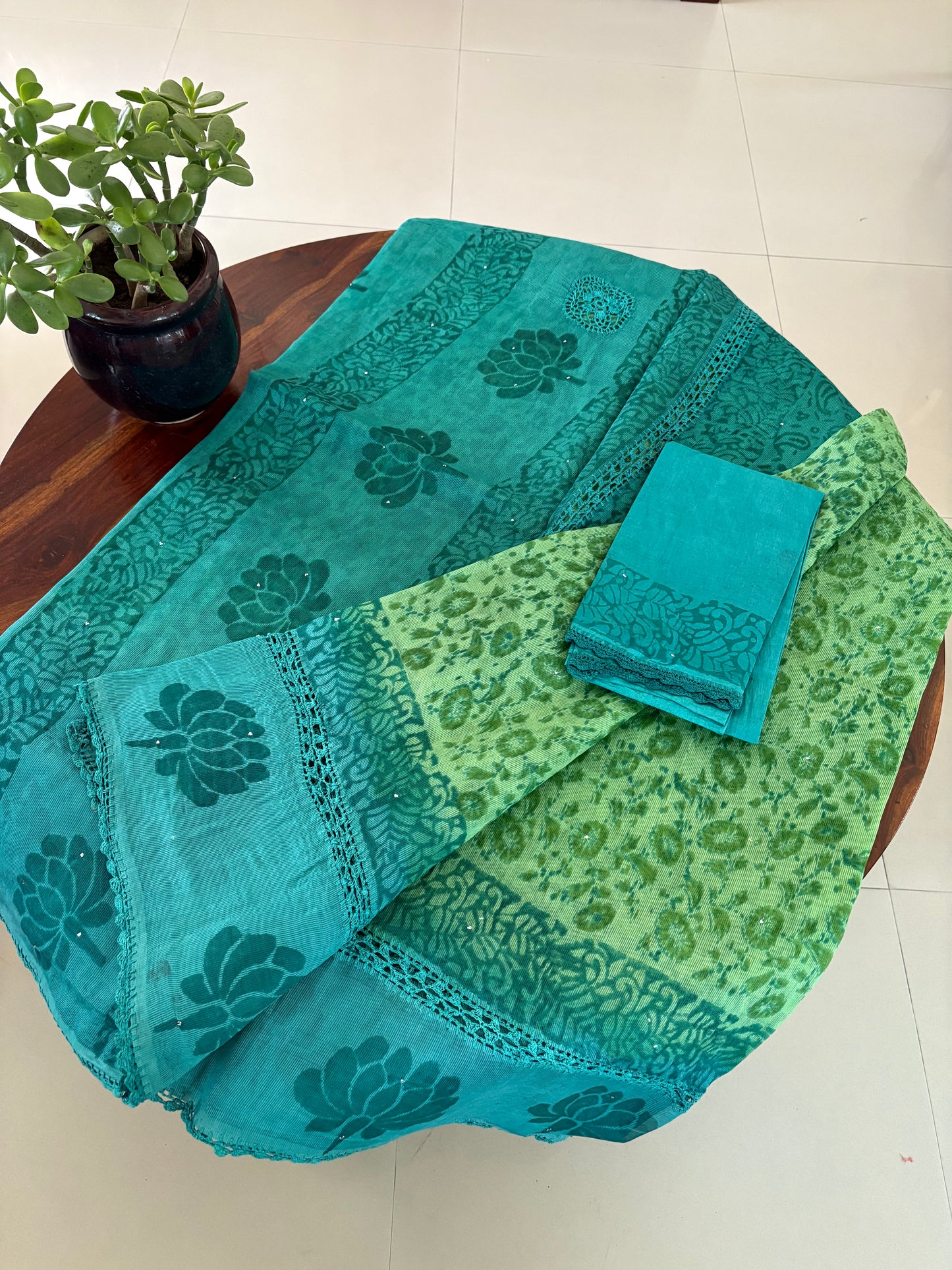 Kota crochet Handblock printed saree