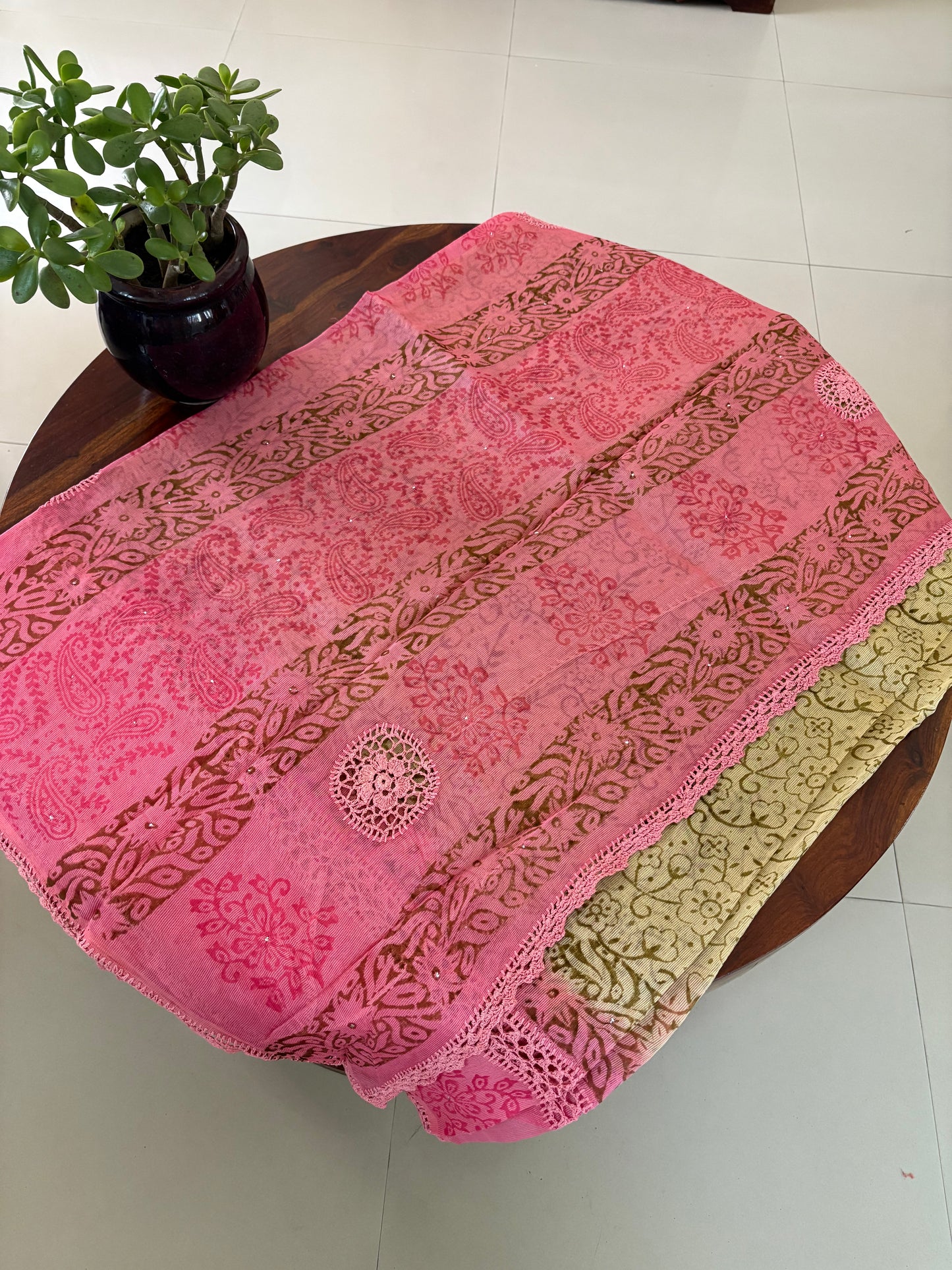 Kota crochet Handblock printed saree