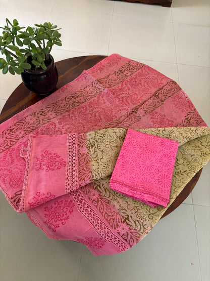 Kota crochet Handblock printed saree